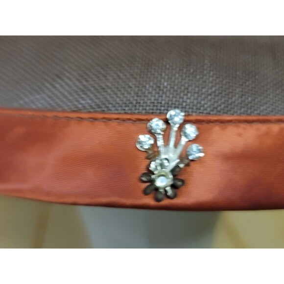 Vtg Antique 40\'s 50\'s Ladies Wide Brim Brown Hat with Orange missing 1Rhinestone